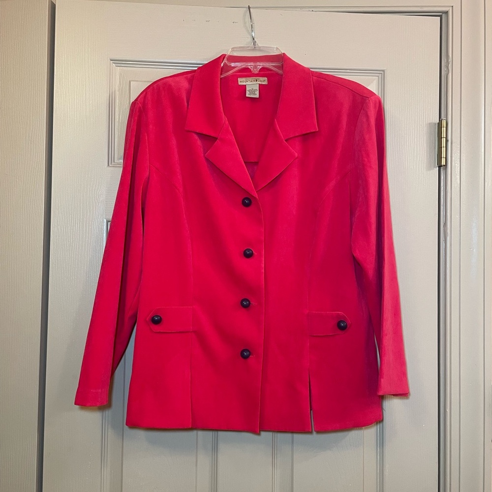 Mountain Lake Hot Pink Tailored Blazer w/Navy Buttons and Front Slits, Size 12